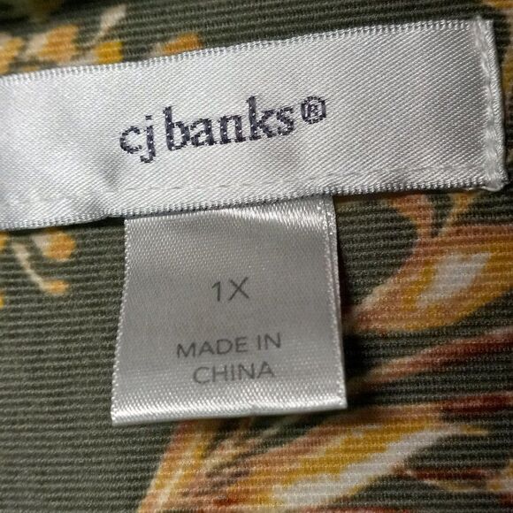 CJ Banks Women's 1X Corduroy Green Floral Button Down Long Sleeve Shirt - Picture 3 of 9